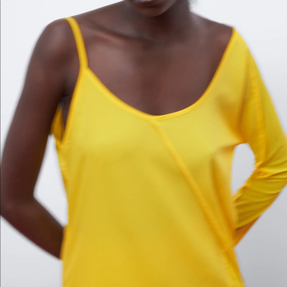 Zara ASYMMETRIC ONE SHOULDER GAUZE DRESS YELLOW NEW - Picture 6 of 10